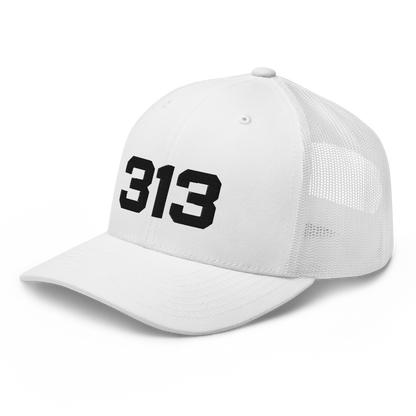 Detroit '313' Trucker Hat | White/Black Embroidery