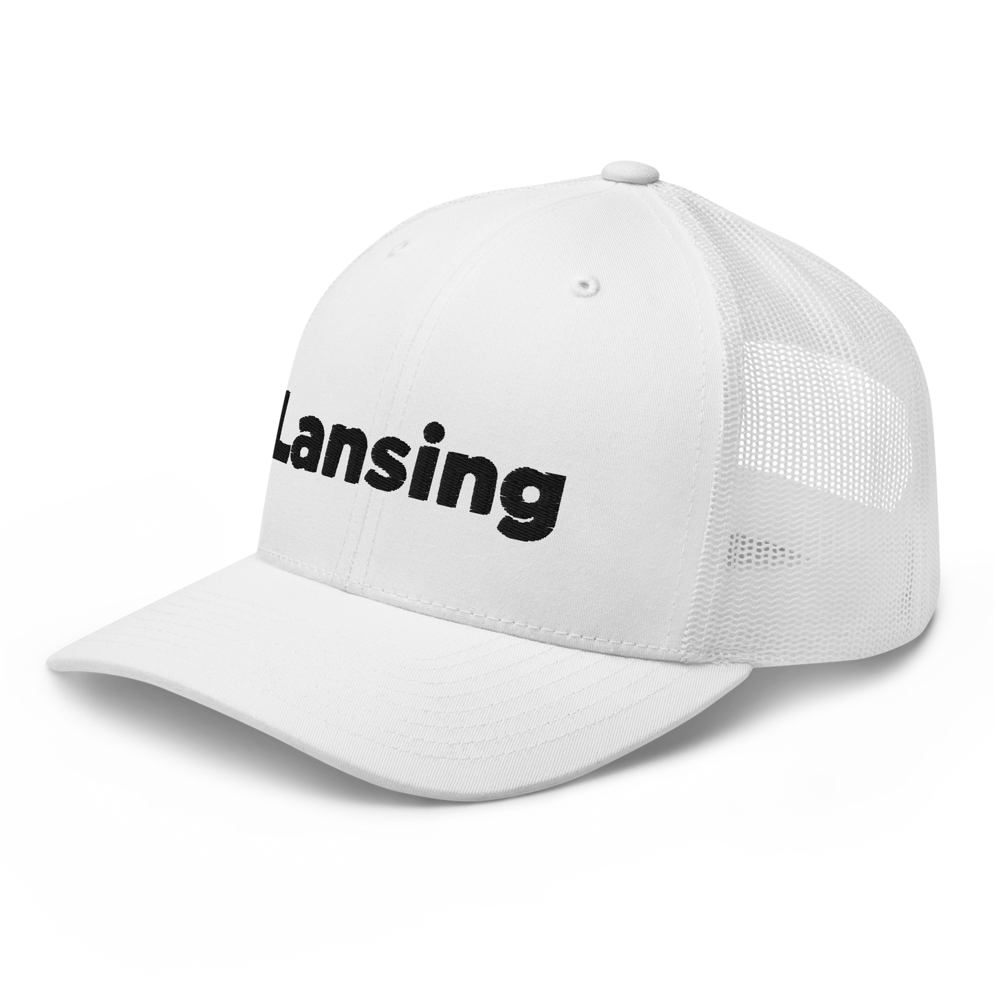 'Lansing' Trucker Hat | White/Black Embroidery