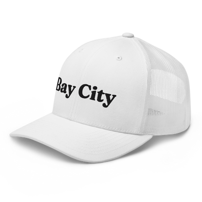 'Bay City' Trucker Hat | White/Black Embroidery