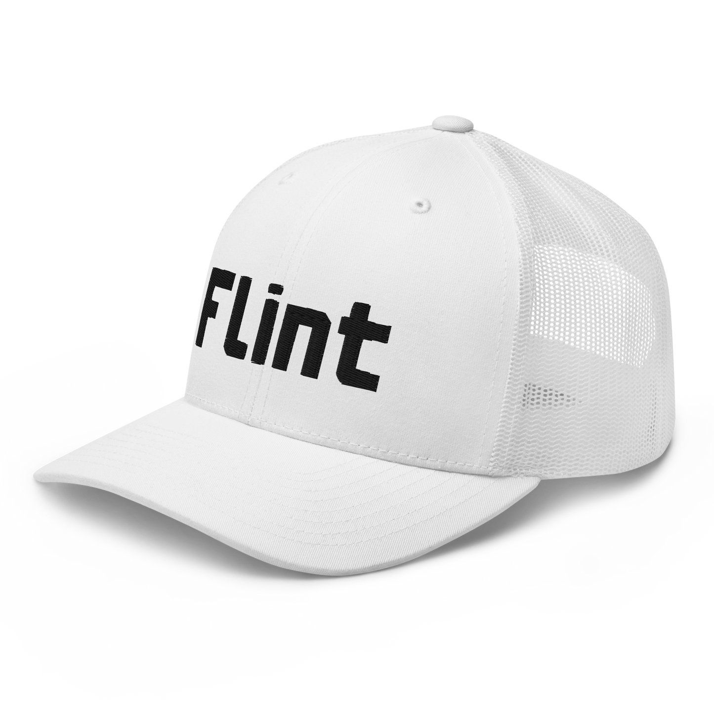 'Flint' Trucker Hat | White/Black Embroidery