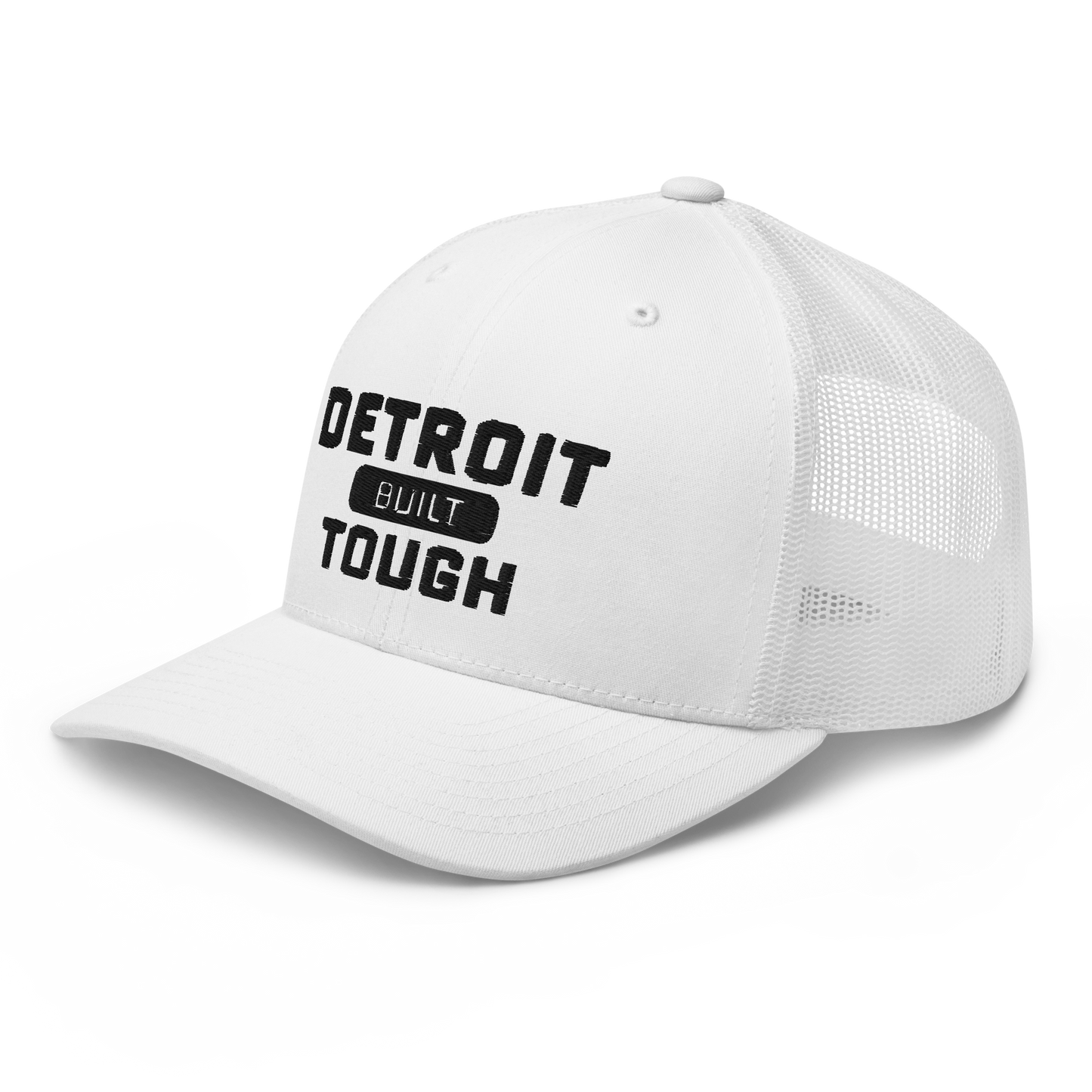 'Built Detroit Tough' Trucker Hat | White/Black Embroidery