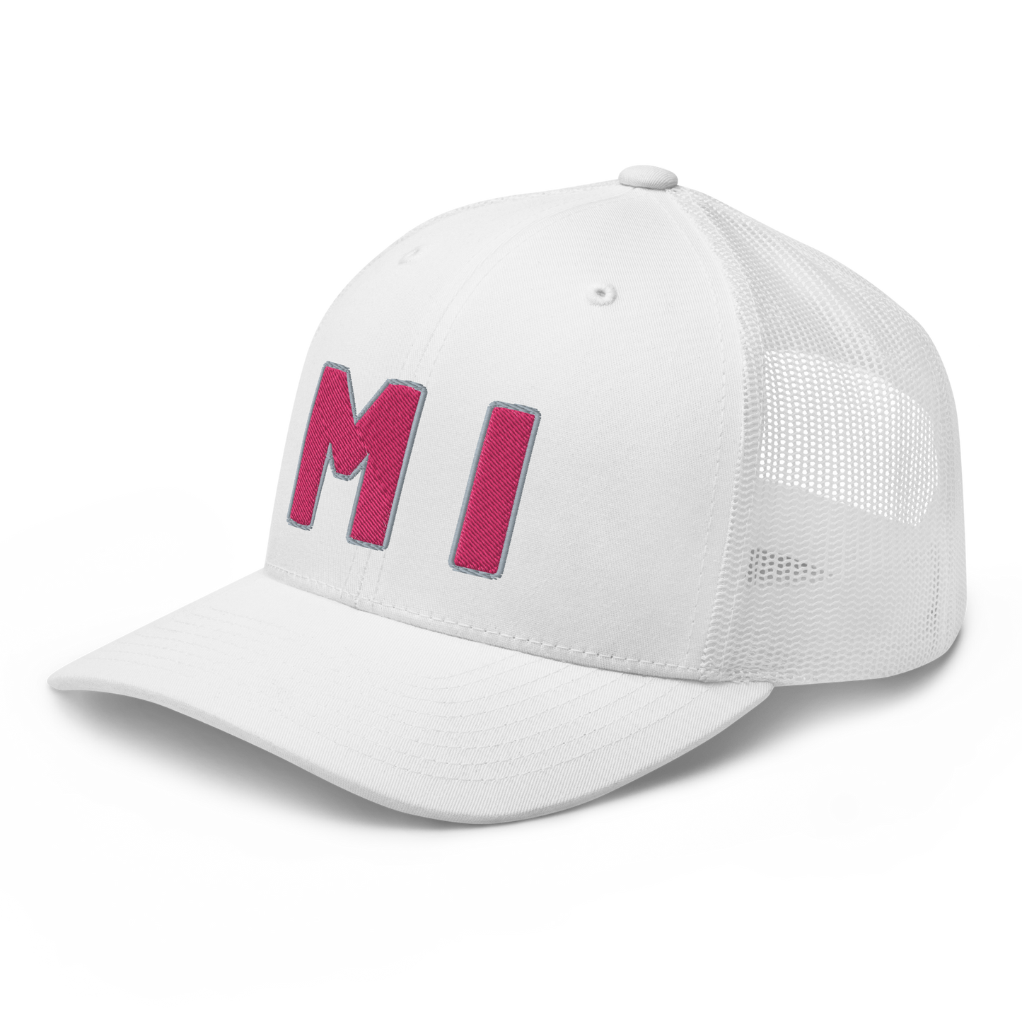 Michigan 'MI' Trucker Hat (1940s Baseball Font) | Pink Embroidery