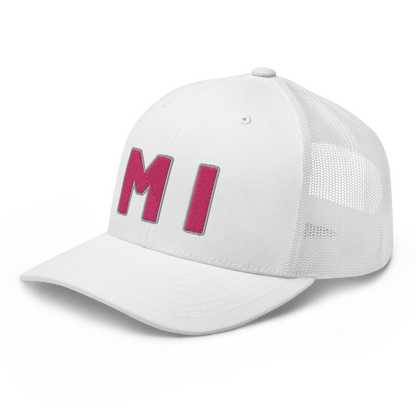 Michigan 'MI' Trucker Hat (1940s Baseball Font) | Pink Embroidery