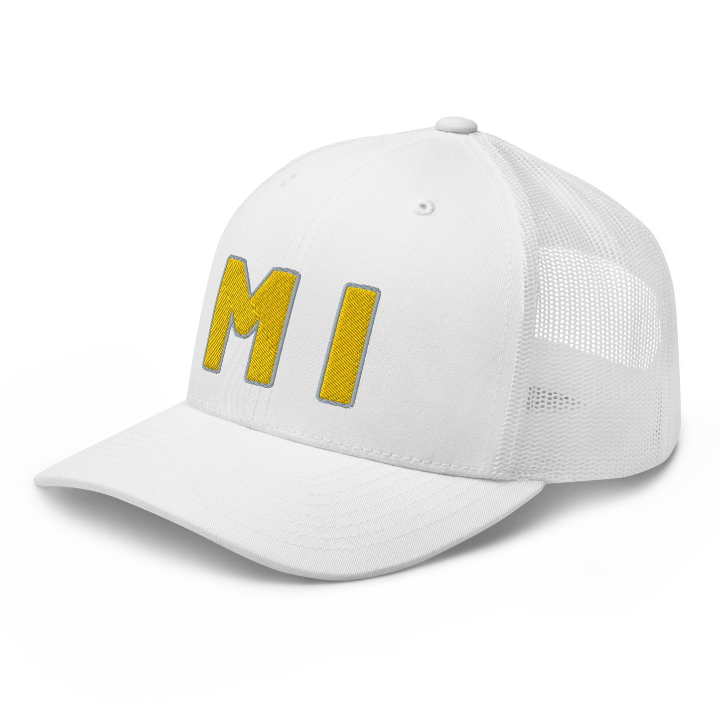 Michigan 'MI' Trucker Hat (1940s Baseball Font) | Gold Embroidery