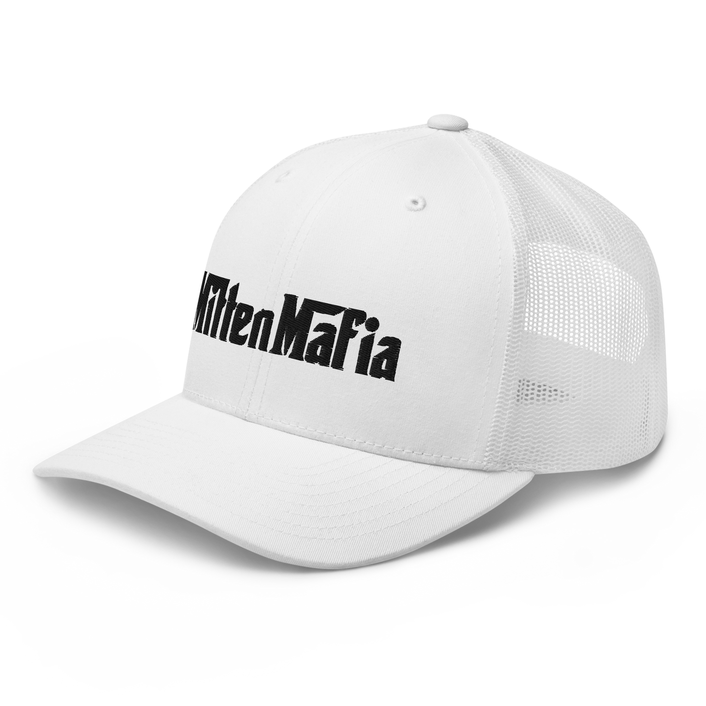 Michigan 'MittenMafia' Trucker Hat (Gangster Font) White/Black Embroidery