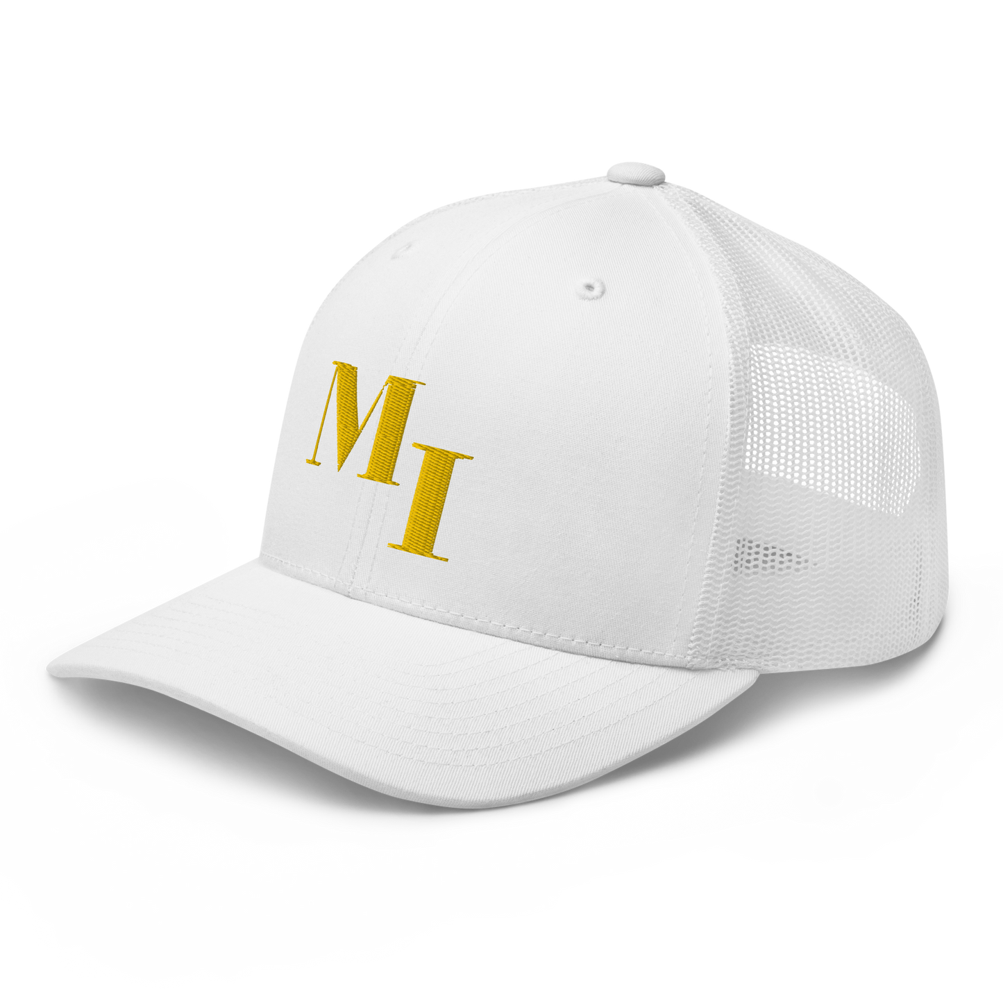 Michigan 'MI' Trucker Hat (Didone Logotype) | Gold Embroidery