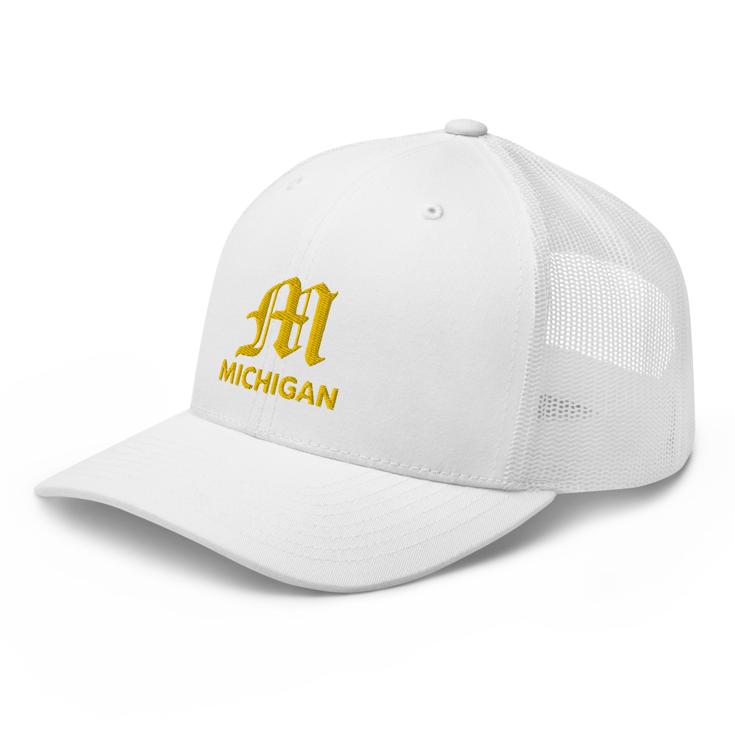 'Michigan' Trucker Hat (w/ 'Old English M') | Gold Embroidery