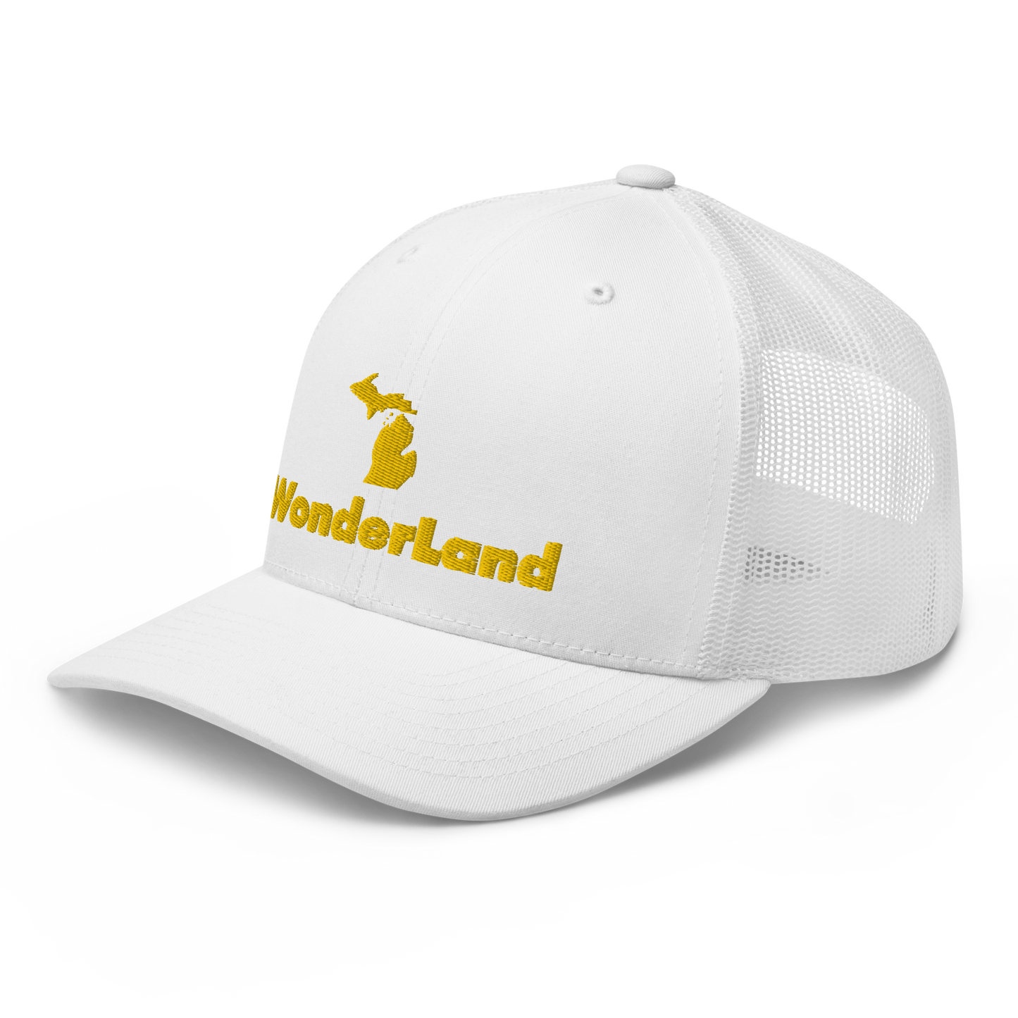 Michigan 'Wonderland' Trucker Hat (Geometric Sans Font) | Gold Embroidery