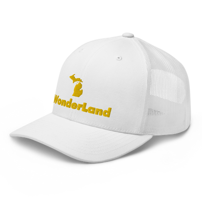 Michigan 'Wonderland' Trucker Hat (Geometric Sans Font) | Gold Embroidery