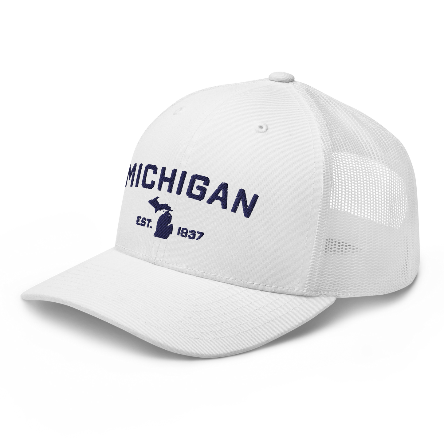 'Michigan EST 1837' Trucker Hat (Athletic Font)