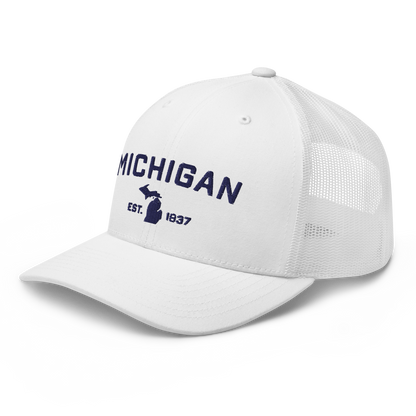 'Michigan EST 1837' Trucker Hat (Athletic Font)