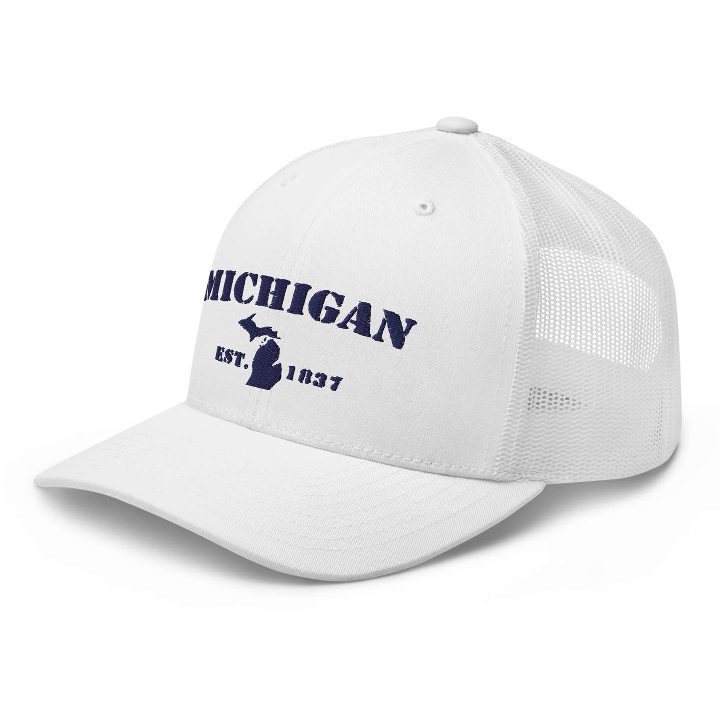 'Michigan EST 1837' Trucker Hat (Army Font)