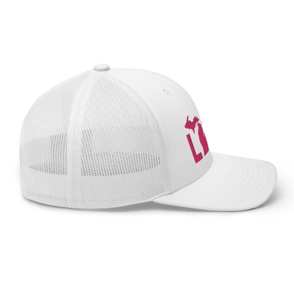 Michigan 'Love' Trucker Hat (Geometric Sans Font) | Pink Embrodiery