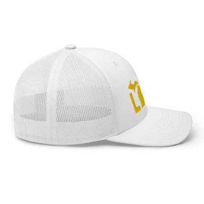 Michigan 'Love' Trucker Hat (Geometric Sans Font) | Gold Embroidery