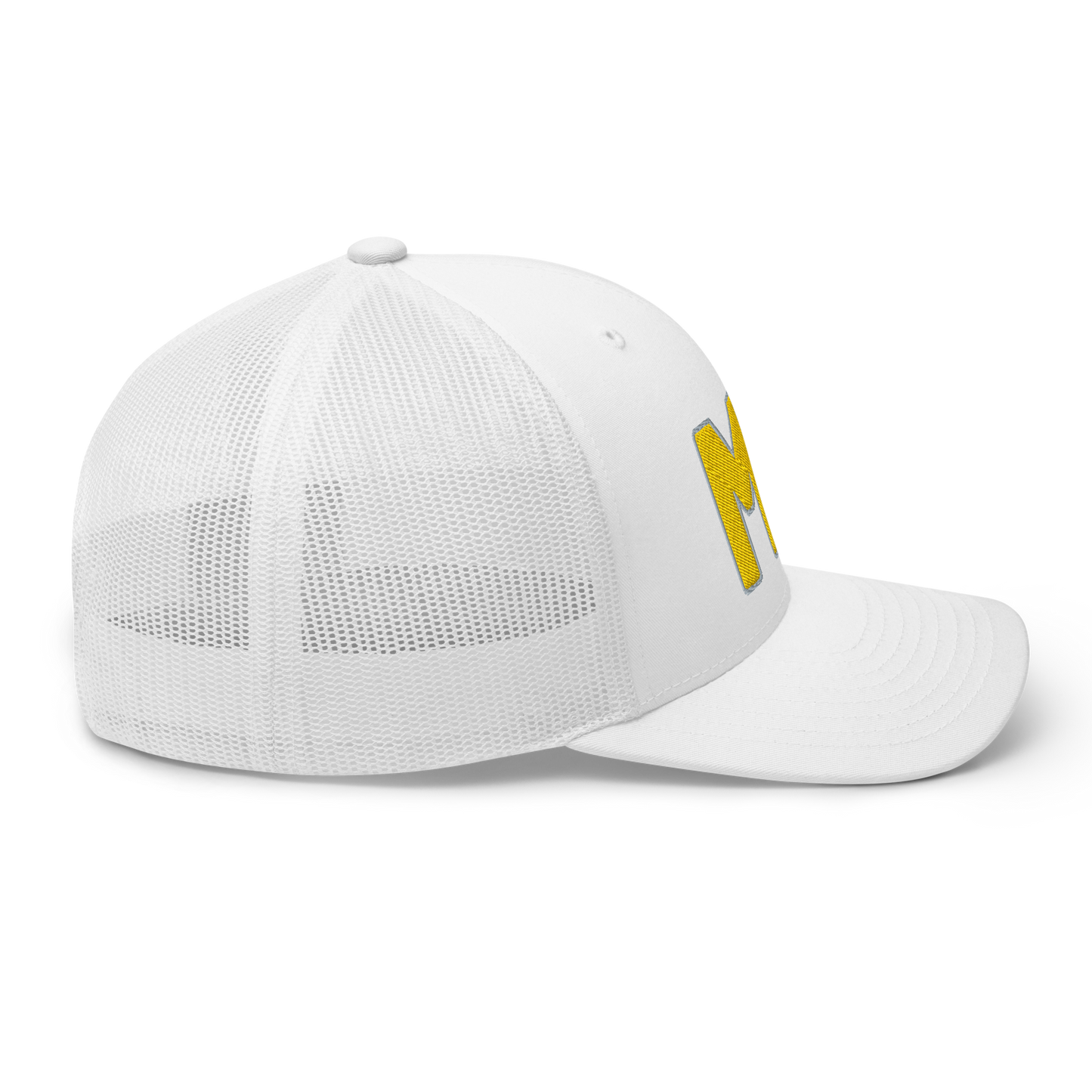 Michigan 'MI' Trucker Hat (1940s Baseball Font) | Gold Embroidery