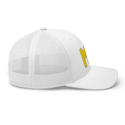 Michigan 'MI' Trucker Hat (1940s Baseball Font) | Gold Embroidery