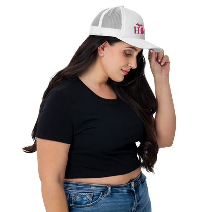 Michigan 'Home' Trucker Hat (Didone Font) | Pink Embroidery