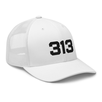 Detroit '313' Trucker Hat | White/Black Embroidery