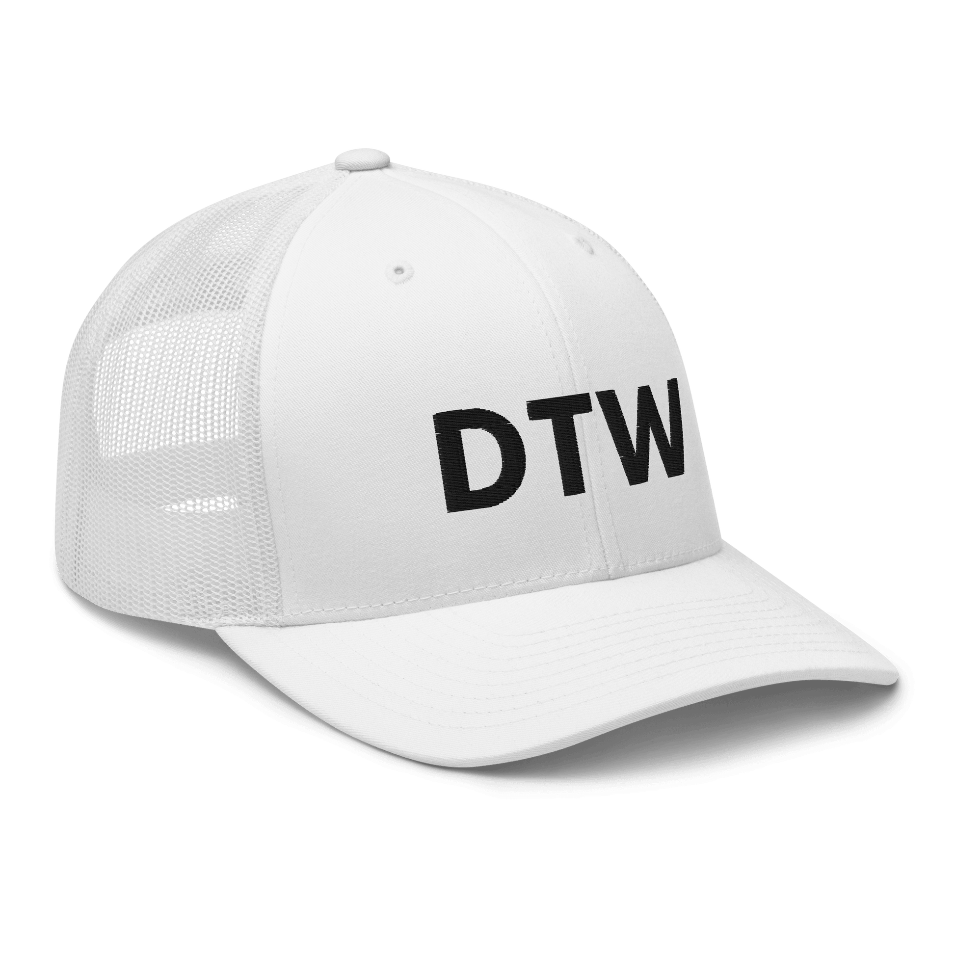 Detroit 'DTW' Trucker Hat | White/Black Embroidery - Circumspice Michigan