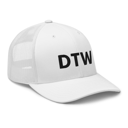 Detroit 'DTW' Trucker Hat | White/Black Embroidery - Circumspice Michigan