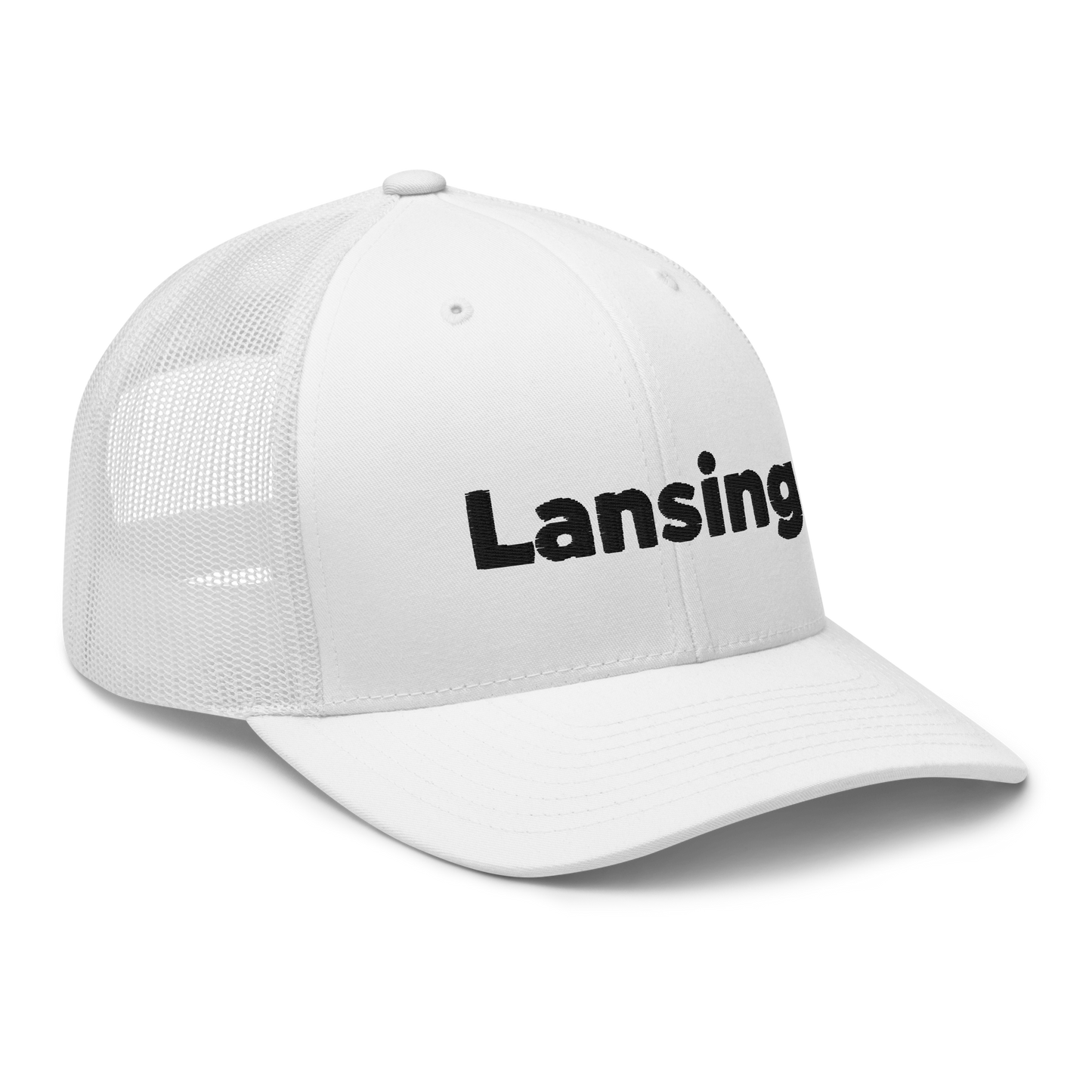 'Lansing' Trucker Hat | White/Black Embroidery