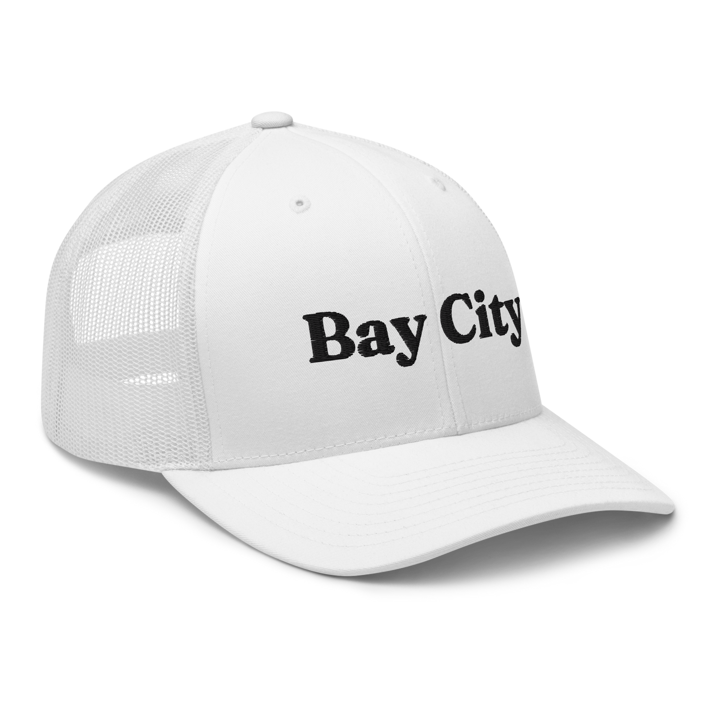 'Bay City' Trucker Hat | White/Black Embroidery