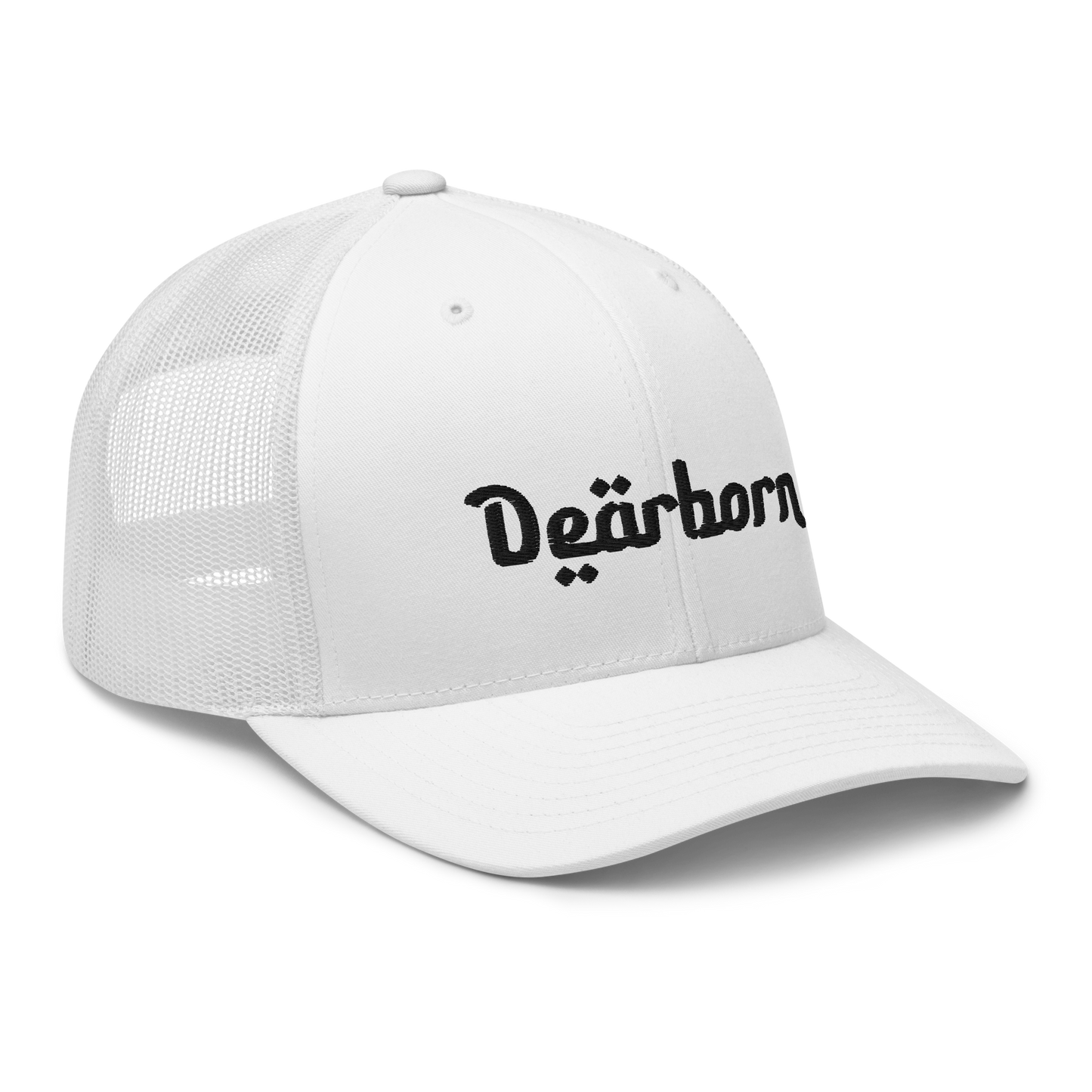 'Dearborn' Trucker Hat | White/Black Embroidery