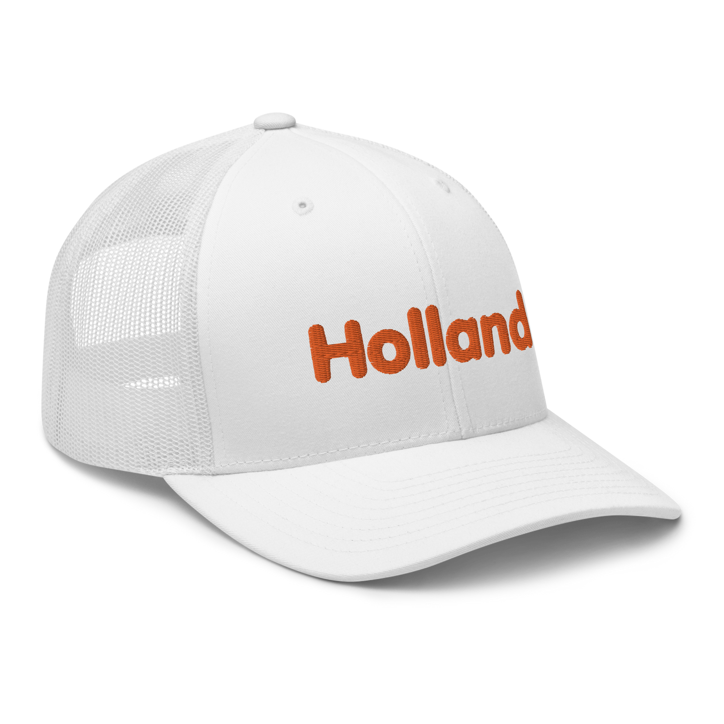 'Holland' Trucker Hat | White/Orange Embroidery