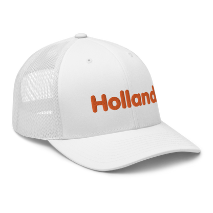 'Holland' Trucker Hat | White/Orange Embroidery