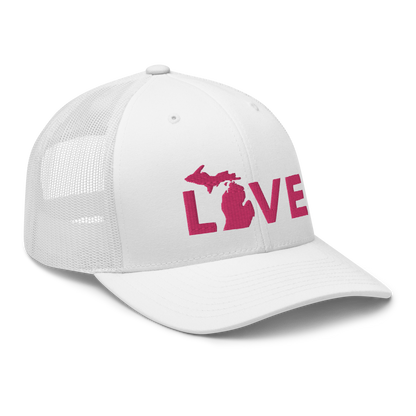 Michigan 'Love' Trucker Hat (Geometric Sans Font) | Pink Embrodiery