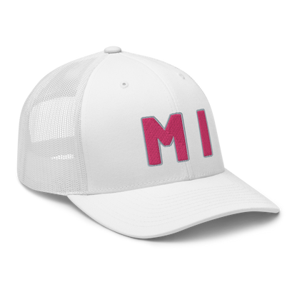 Michigan 'MI' Trucker Hat (1940s Baseball Font) | Pink Embroidery