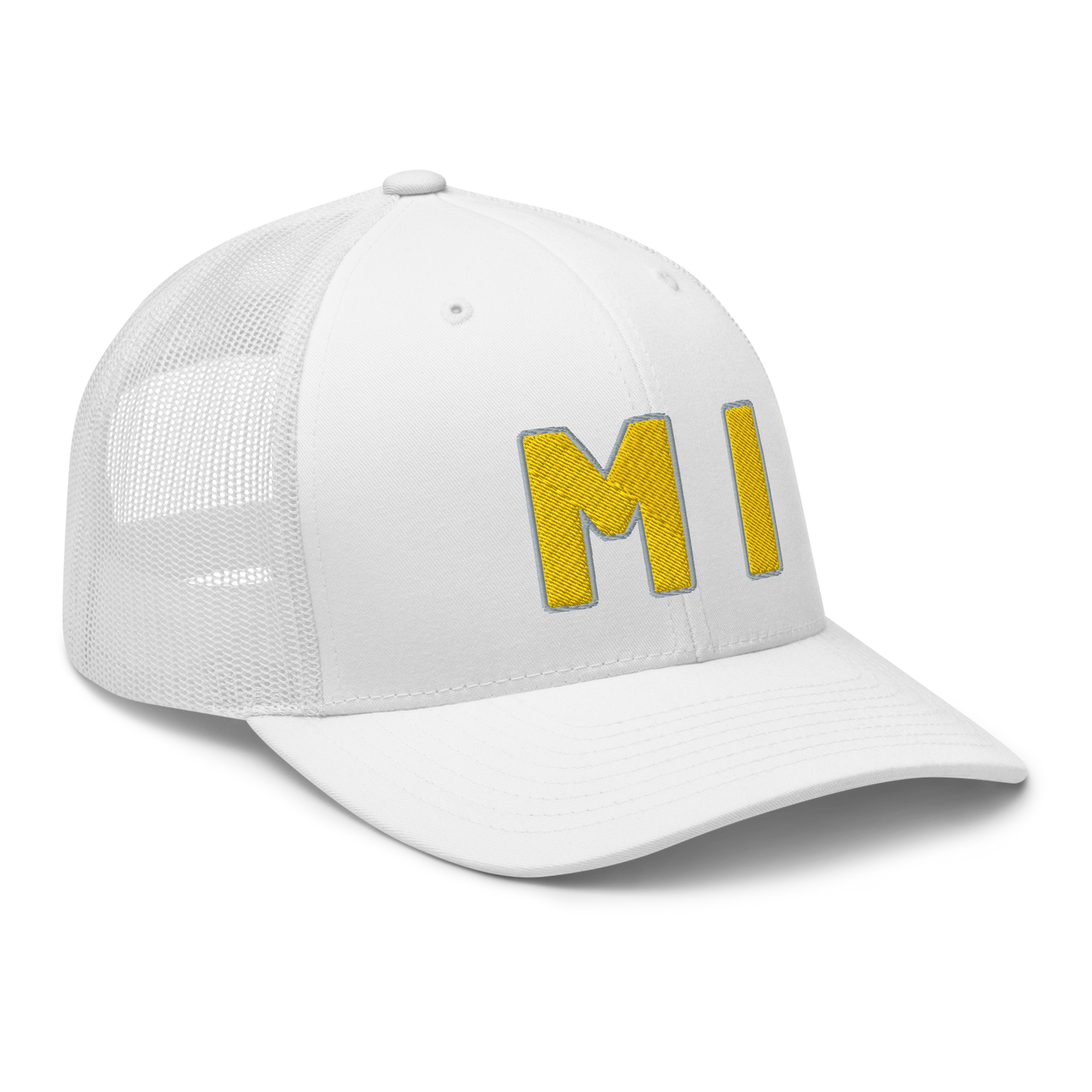 Michigan 'MI' Trucker Hat (1940s Baseball Font) | Gold Embroidery