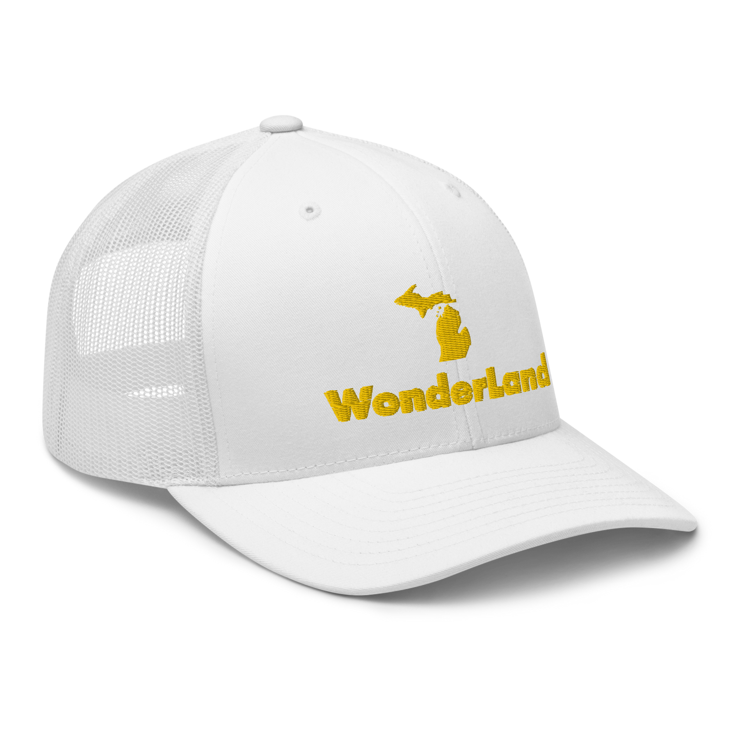 Michigan 'Wonderland' Trucker Hat (Geometric Sans Font) | Gold Embroidery