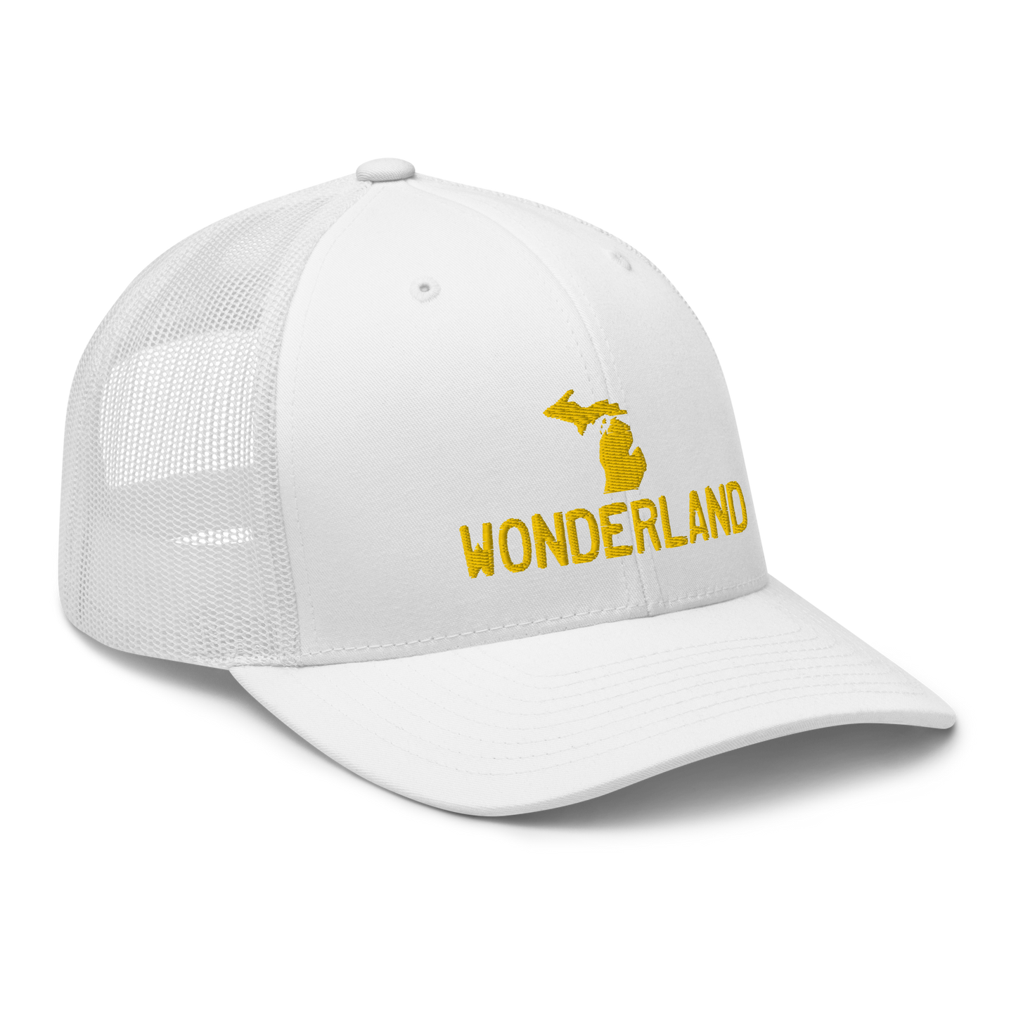 Michigan 'Wonderland' Trucker Hat (Licence Plate Font) | Gold Embroidery