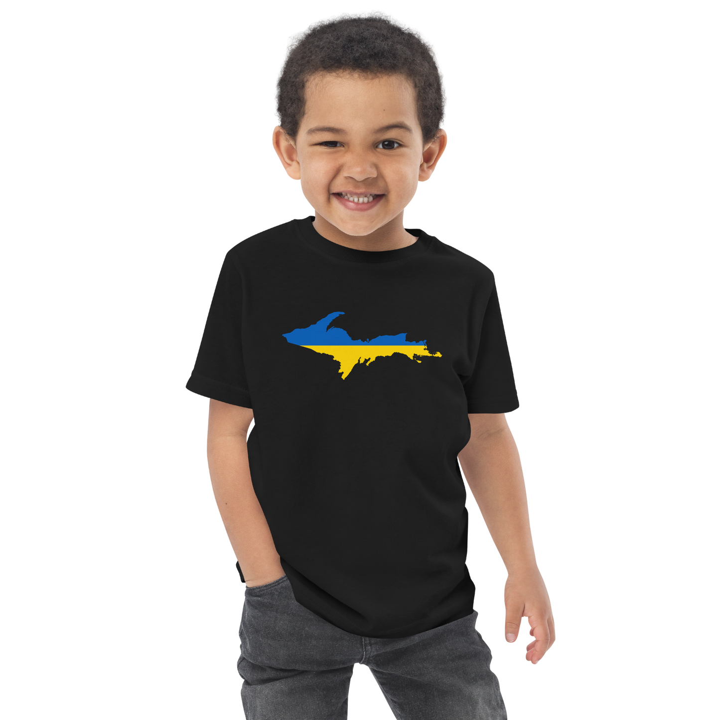 Michigan Upper Peninsula T-Shirt (w/ Ukraine Flag Outline) | Toddler Short Sleeve