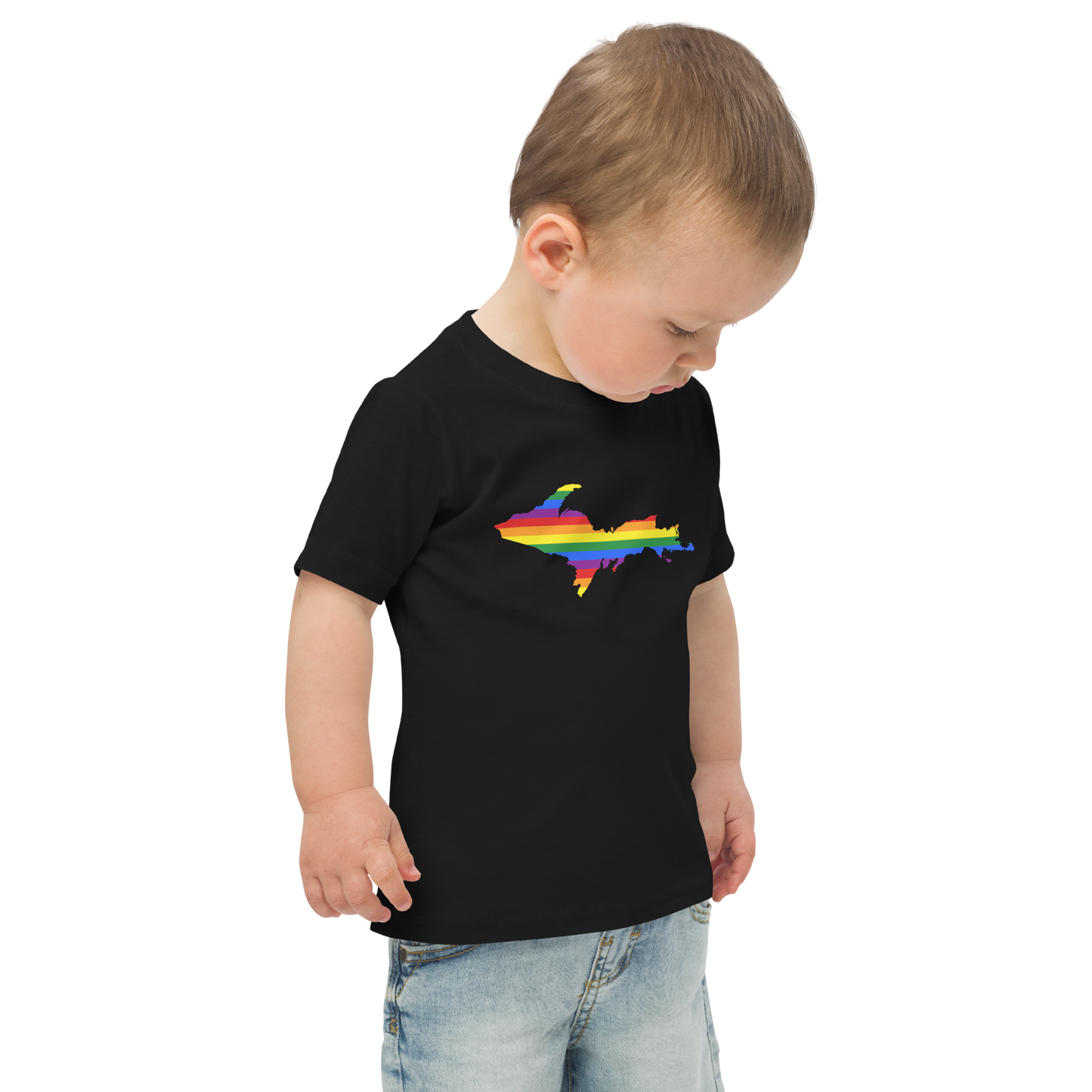 Michigan Upper Peninsula T-Shirt (w/ UP Pride Flag Outline) | Toddler Short Sleeve