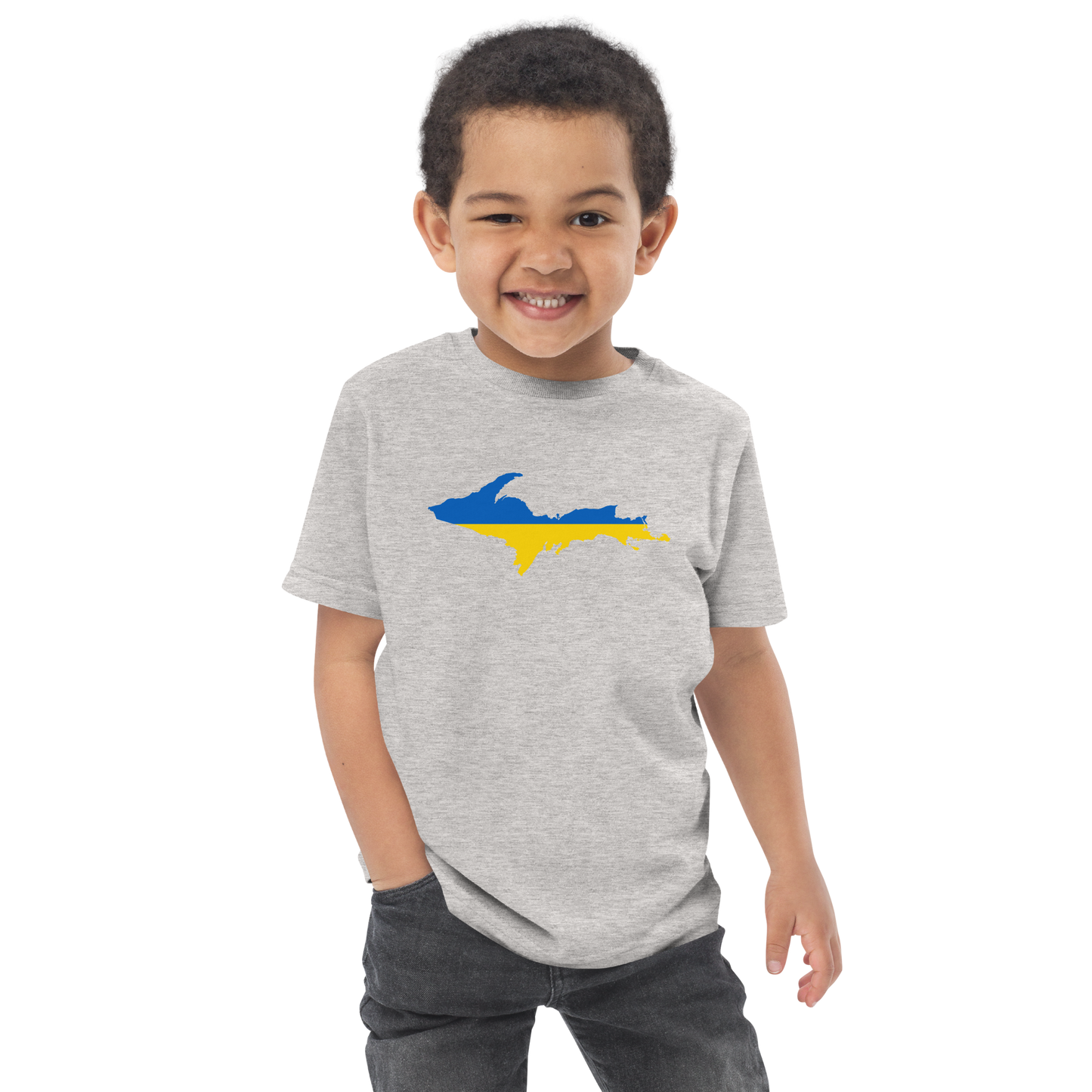 Michigan Upper Peninsula T-Shirt (w/ Ukraine Flag Outline) | Toddler Short Sleeve