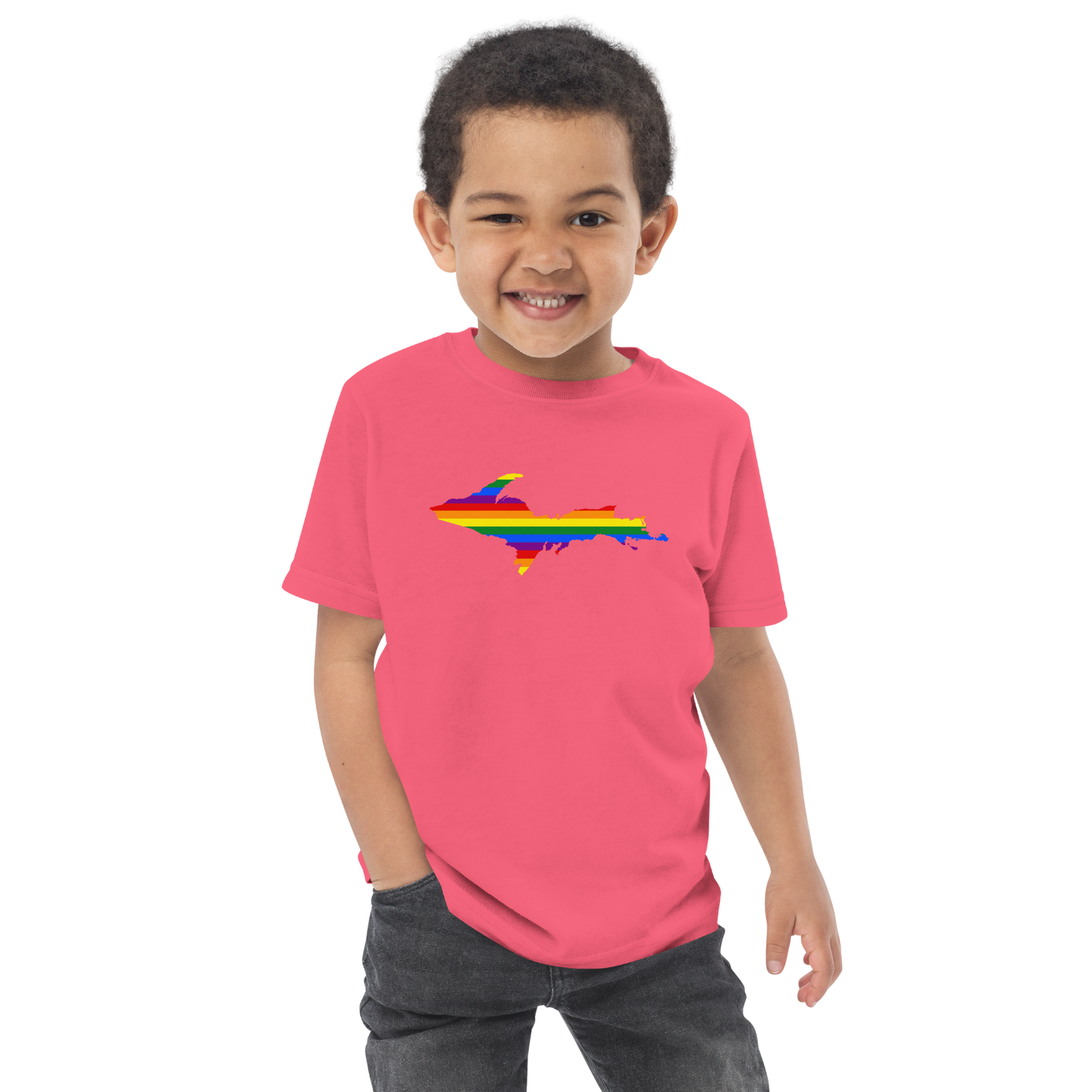 Michigan Upper Peninsula T-Shirt (w/ UP Pride Flag Outline) | Toddler Short Sleeve