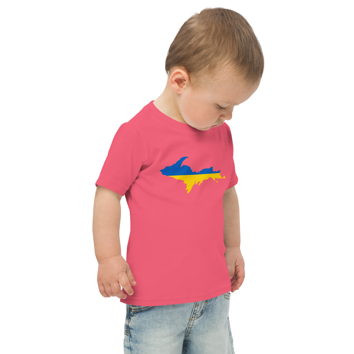 Michigan Upper Peninsula T-Shirt (w/ Ukraine Flag Outline) | Toddler Short Sleeve