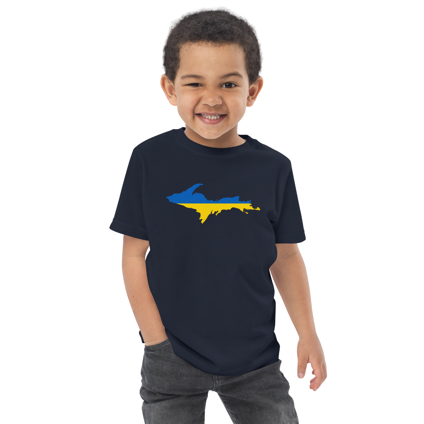 Michigan Upper Peninsula T-Shirt (w/ Ukraine Flag Outline) | Toddler Short Sleeve