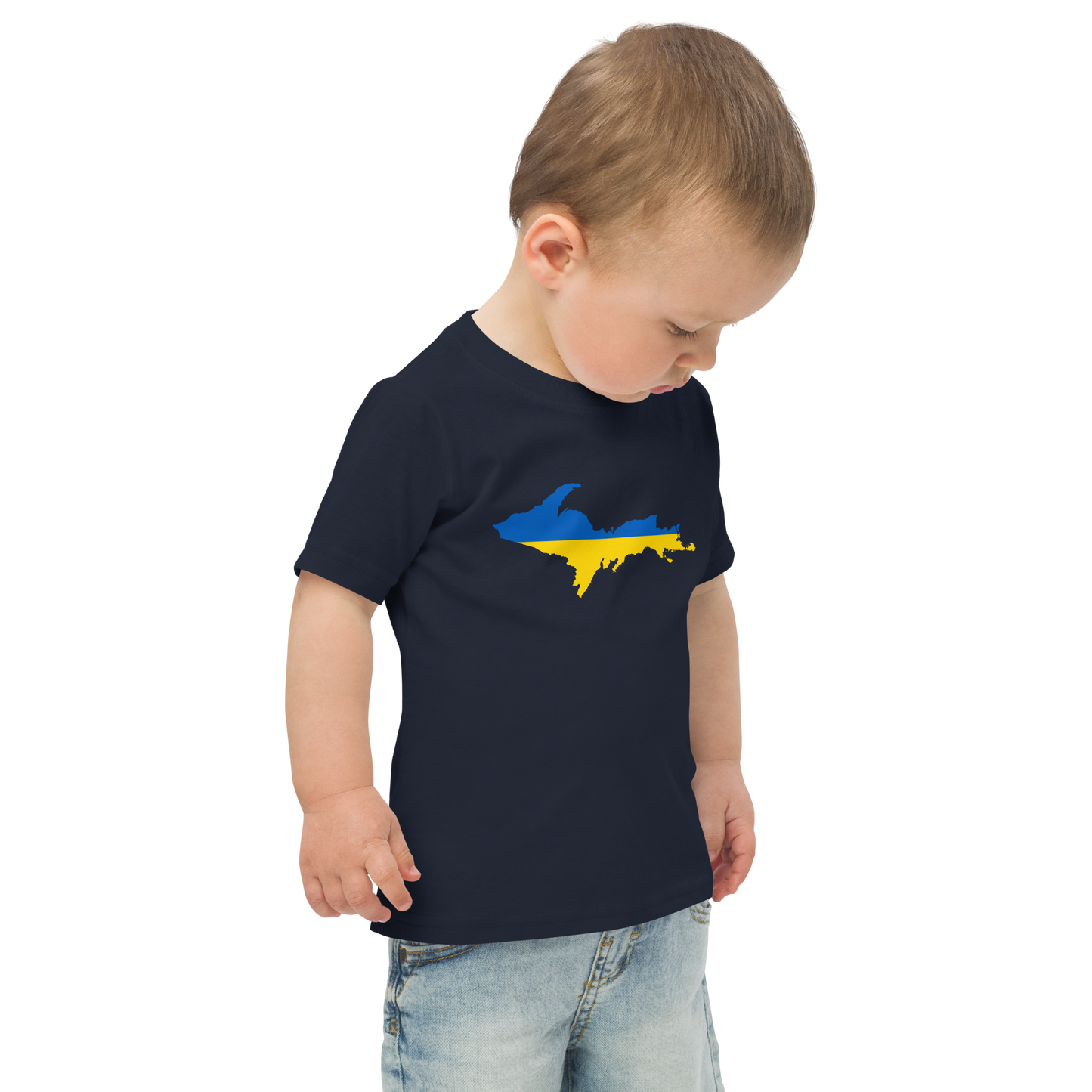 Michigan Upper Peninsula T-Shirt (w/ Ukraine Flag Outline) | Toddler Short Sleeve