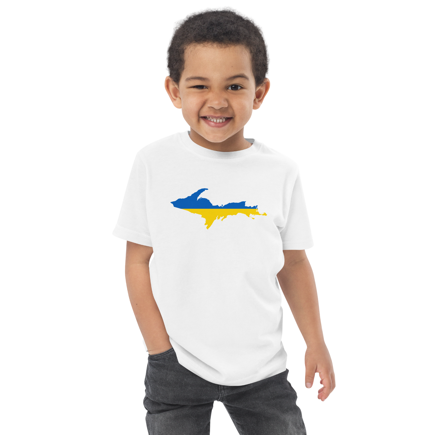 Michigan Upper Peninsula T-Shirt (w/ Ukraine Flag Outline) | Toddler Short Sleeve