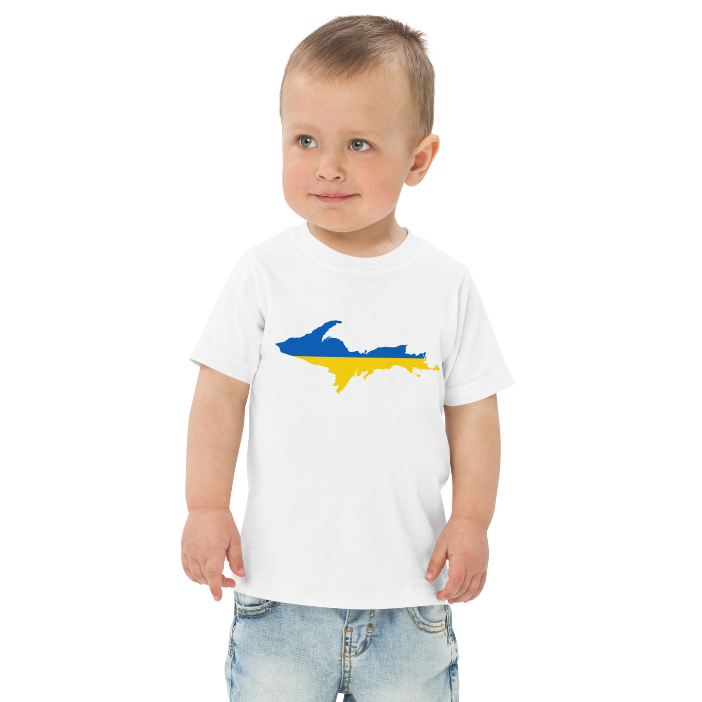 Michigan Upper Peninsula T-Shirt (w/ Ukraine Flag Outline) | Toddler Short Sleeve