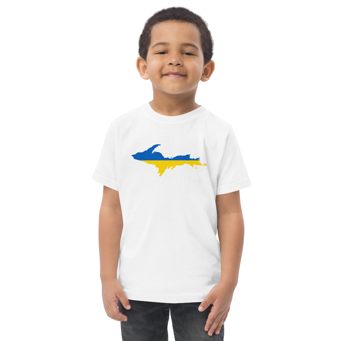 Michigan Upper Peninsula T-Shirt (w/ Ukraine Flag Outline) | Toddler Short Sleeve