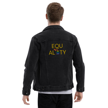 Michigan 'Equality' Denim Jacket (LGBTQ Pride Colors) | Unisex Embroidered