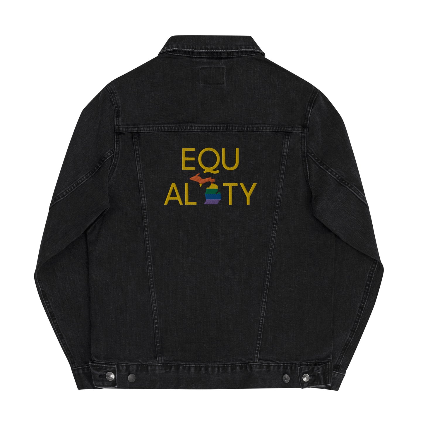 Michigan 'Equality' Denim Jacket (LGBTQ Pride Colors) | Unisex Embroidered