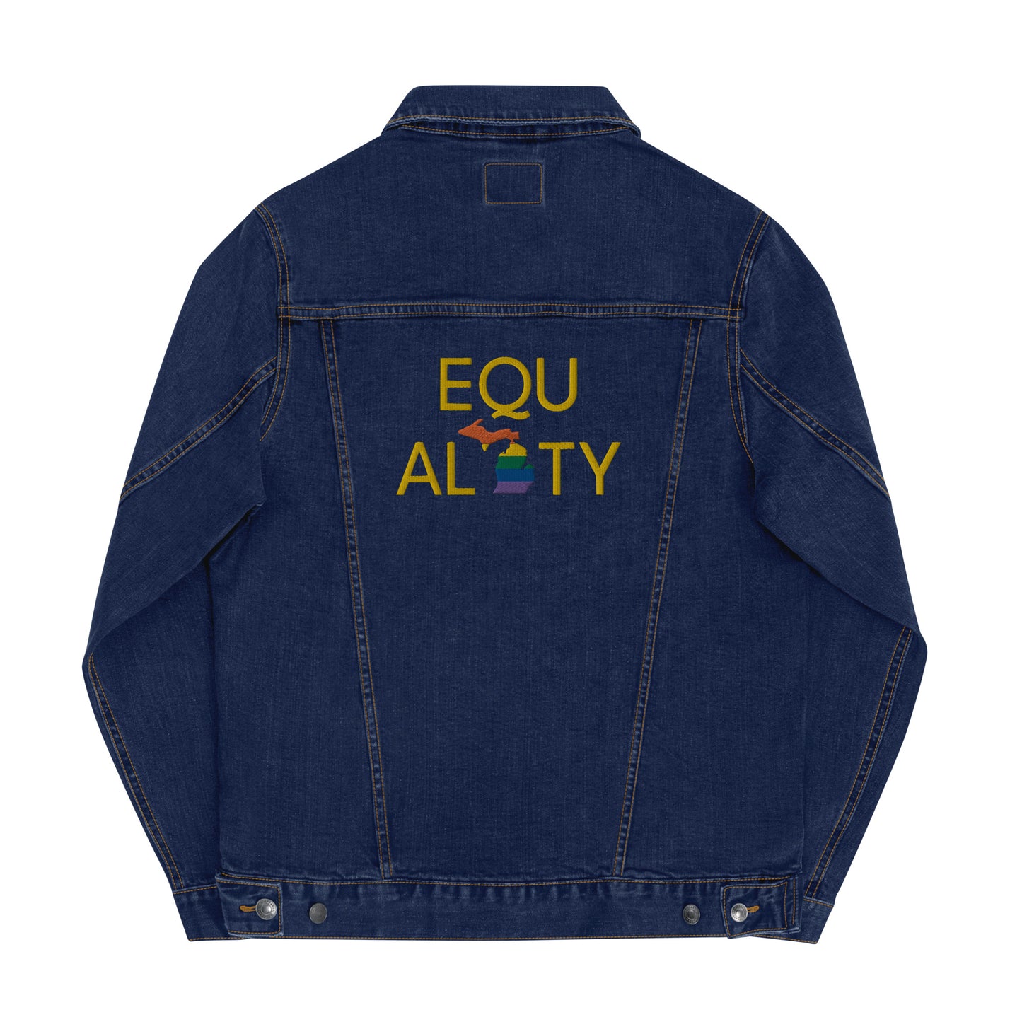 Michigan 'Equality' Denim Jacket (LGBTQ Pride Colors) | Unisex Embroidered