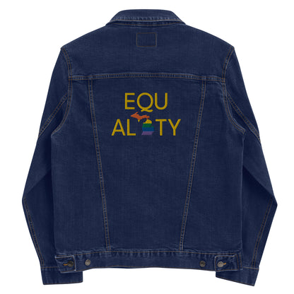 Michigan 'Equality' Denim Jacket (LGBTQ Pride Colors) | Unisex Embroidered