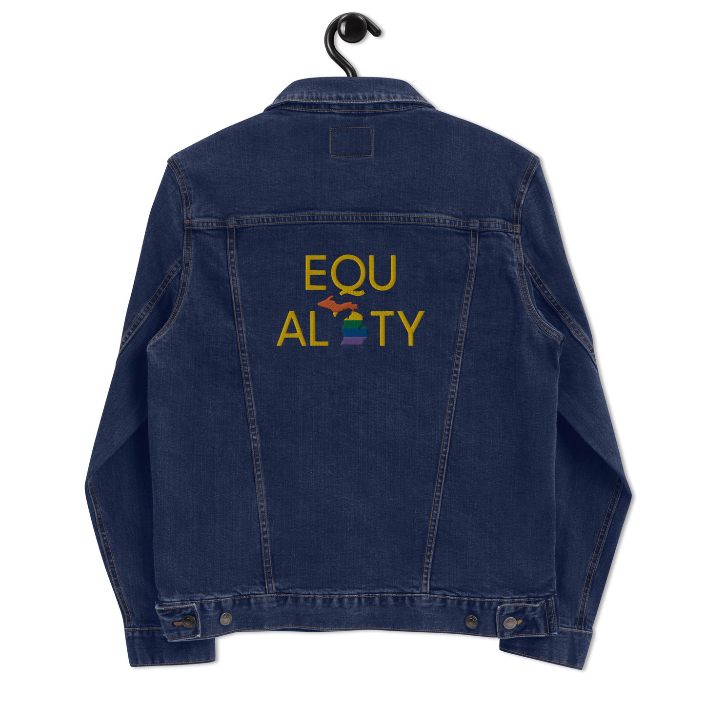 Michigan 'Equality' Denim Jacket (LGBTQ Pride Colors) | Unisex Embroidered