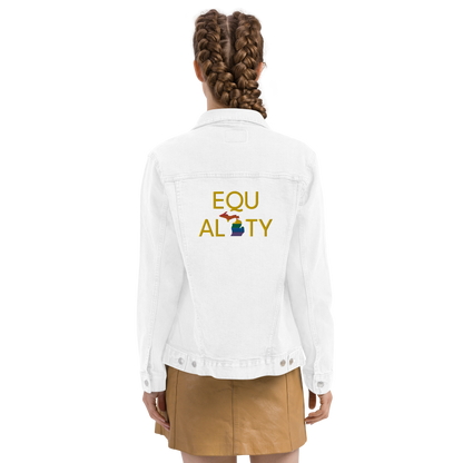 Michigan 'Equality' Denim Jacket (LGBTQ Pride Colors) | Unisex Embroidered